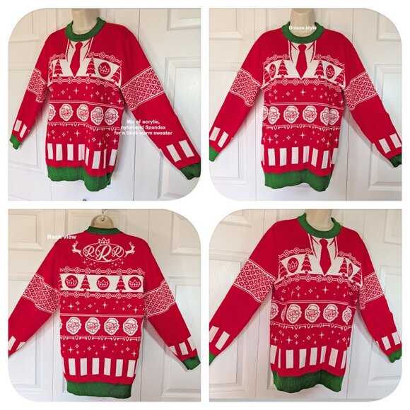 Revolt red/green/white Christmas Ugly Sweater, Sz S, Fits to 38" chest, Unworn - Picture 12 of 12